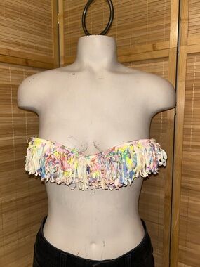 Victoria's Secret strapless bandeau bikini top pastel fringe swimsuit 32B
